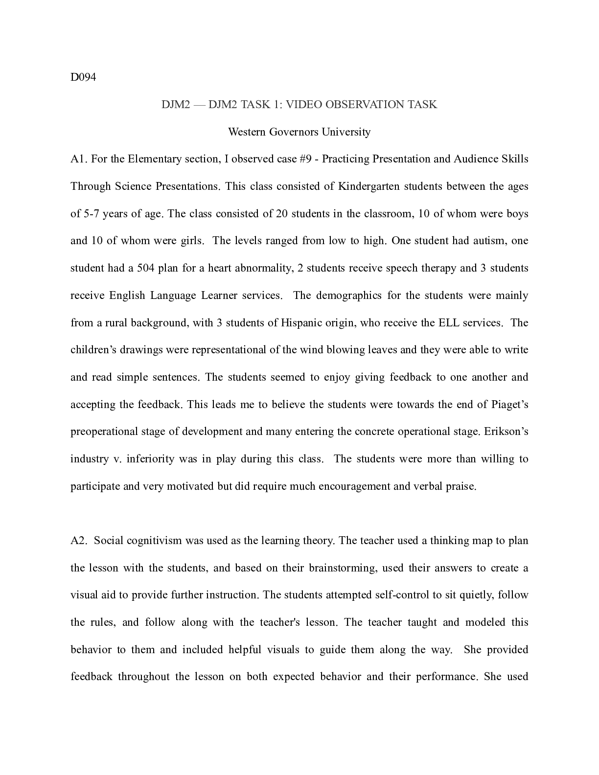 Recommended document preview for Educational Psychology and Development of Children and Adolescents   Task.docx  D094  DJM2